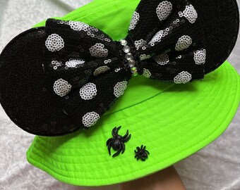 Bucket hat Halloween, NEW colors, neon green, neon yellow,  Mouse Ears, mickey ears, Minnie Ears, disney visor, Circumference 22.8 inch.