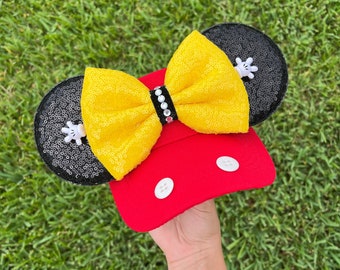 Mickey Mouse Sequin Ears Visor, Yellow Bow Park Accessory