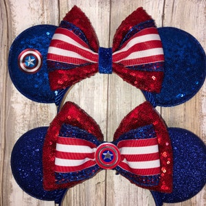 Captain America inspired Ears, America Ears, Minnie Ears, Mickey Ears, Mouse Ears, America, captain image 7
