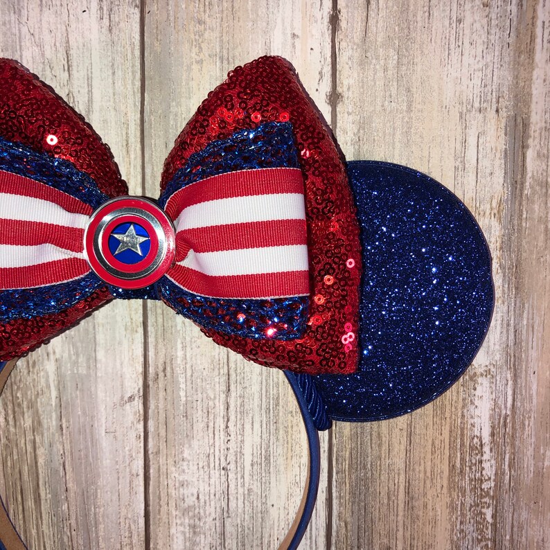 Captain America inspired Ears, America Ears, Minnie Ears, Mickey Ears, Mouse Ears, America, captain image 4