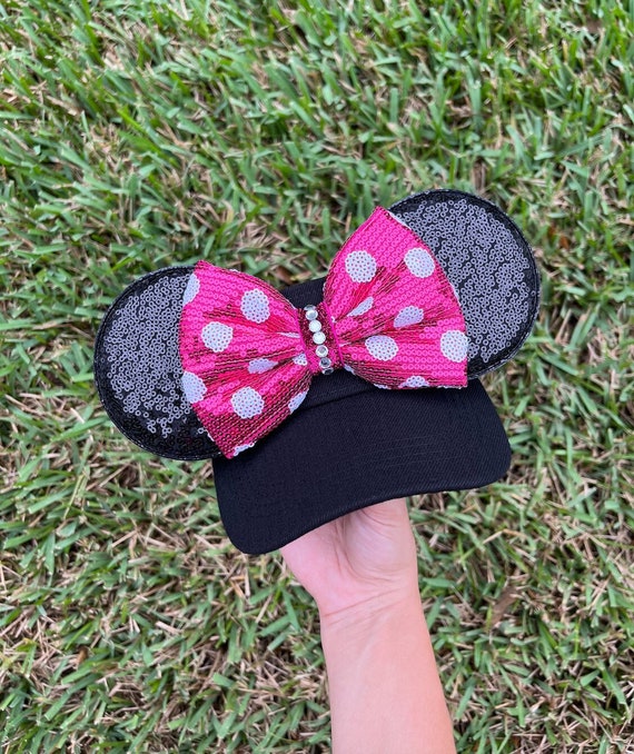 Hot Pink Sequin Bow Minnie Ears Visor, Handmade - Etsy display picture 1