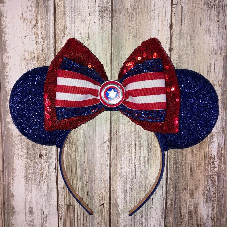 Captain America inspired Ears, America Ears, Minnie Ears, Mickey Ears, Mouse Ears, America, captain image 3