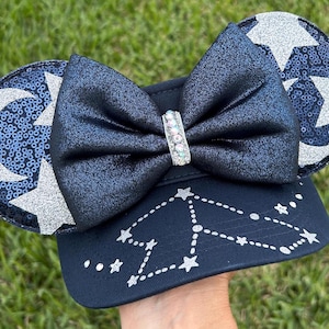 Moon & Stars inspired, navy visor, visor, Minnie Mouse Inspired visor Mouse Ears, mickey ears, Minnie Ears, disney visor,  adult