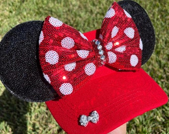 Minnie Mouse Inspired Visor: Red Sequin Bow, Mouse Ears