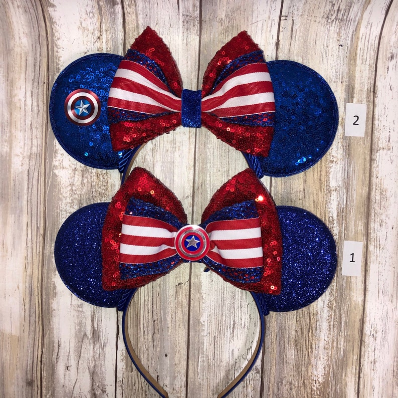 Captain America inspired Ears, America Ears, Minnie Ears, Mickey Ears, Mouse Ears, America, captain image 1