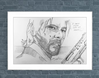 鉛筆肖像画 キアヌ・リーブス キアヌ・リーブスによるジョン・ウィックのオリジナル鉛筆画（8.5x11