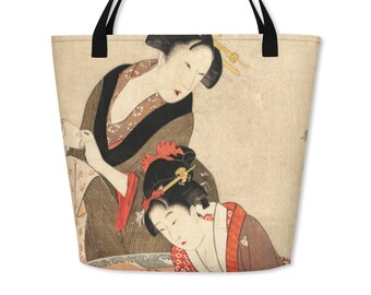 Japanese Art, Asian Art, Vintage Art, Vintage Japanese Art, Vintage Asian Art, Classic Asian art, All-Over Print Large Tote Bag, Xmas Gift