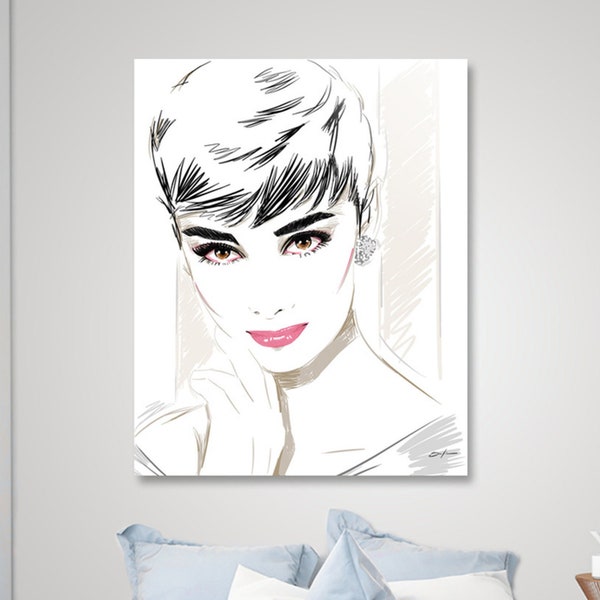 Audrey Hepburn Portrait - Classic Hollywood Art - 60's Glamour - Celebrity Portrait - Retro 80s style - Commission Portrait - Giclée Prints