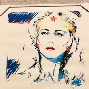 リンダ・カーター - ワンダーウーマンアート - 有名人の肖像画 - 特別版プリント - 手描きプリント - レトロ 80 年代スタイル - ワンダーウーマンギフト