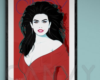 CINDY CRAWFORD Art - Patrick Nagel Style Art - Glamour Girl Art - Commission Portrait - Sexy Model Art - Pinup Girl Art - Giclée Prints