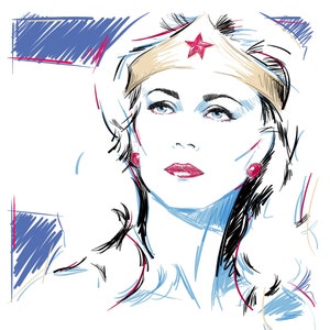 リンダ・カーター - ダイアナ・プリンス - ワンダーウーマンアート - セレブリティポートレート - レトロ 80 年代スタイル - ワンダーウーマンギフト - 12 x 18 プリント