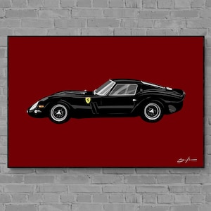 Ferrari 250 GTO - Classic Ferrari - Black Ferrari - Automotive Art - Car Art - Ferrair Poster - Ferrari Wall Art - Giclée Prints - Xmas Gift