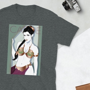 Carrie Fisher - slaaf Leia - Patrick Nagel stijl kunstshirt - jaren 80 kunstshirt - jaren 80 kunst T-shirt - kerstcadeau - jaren 80 uniseks shirt