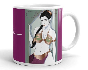 Carrie Fisher - Patrick Nagel Style Art Mug - White Glossy Coffee Mug - Pop Art Mug - Fashion Girl Mug - Female Art Mug - Sexy Girl Mug