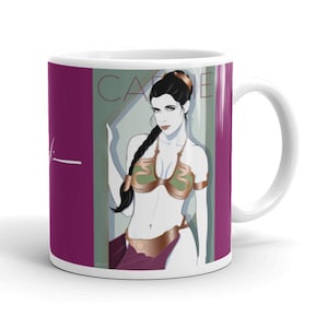 Carrie Fisher - Patrick Nagel Style Art Mug - White Glossy Coffee Mug - Pop Art Mug - Fashion Girl Mug - Female Art Mug - Xmas Gift