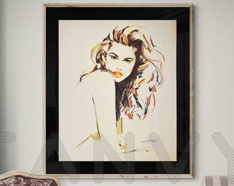 Cindy Crawford Art - Celebrity Portraits - Supermodel Art - Sexy Celebrity - Sexy Style Portrait - Original Illustration - Retro 80s Style