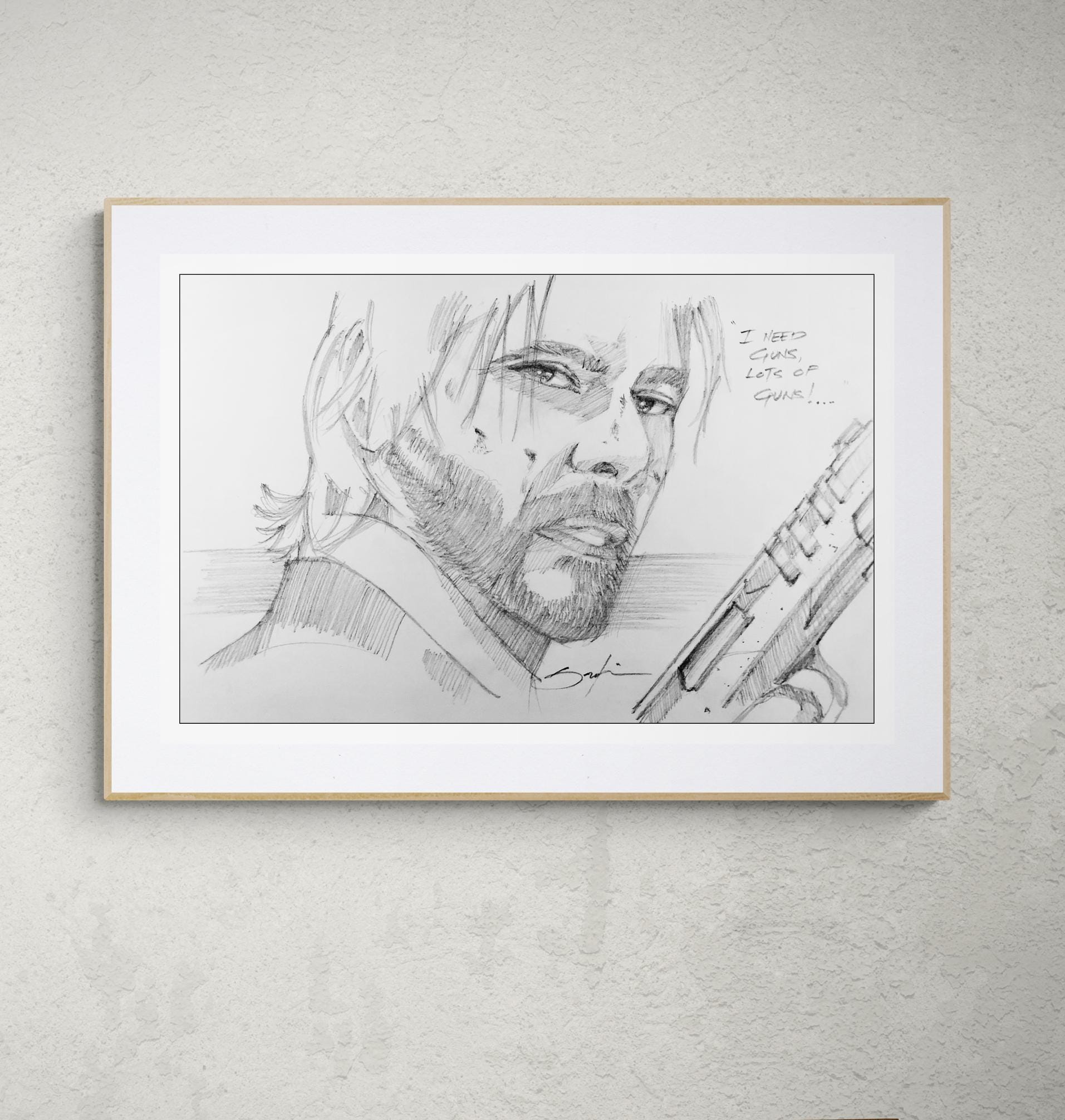 キアヌ・リーブスによるジョン・ウィックのオリジナル鉛筆画（8.5x11