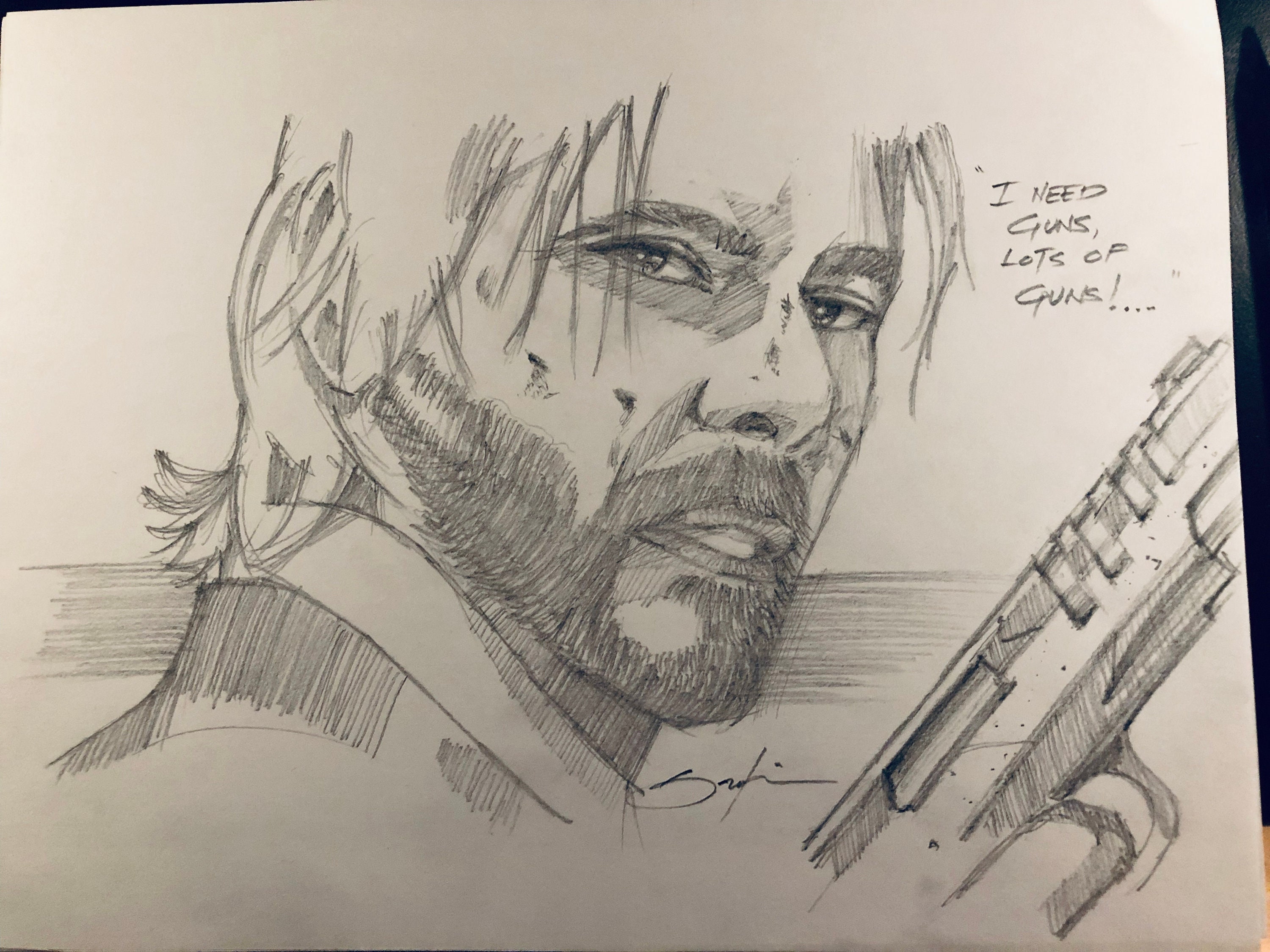 キアヌ・リーブスによるジョン・ウィックのオリジナル鉛筆画（8.5x11