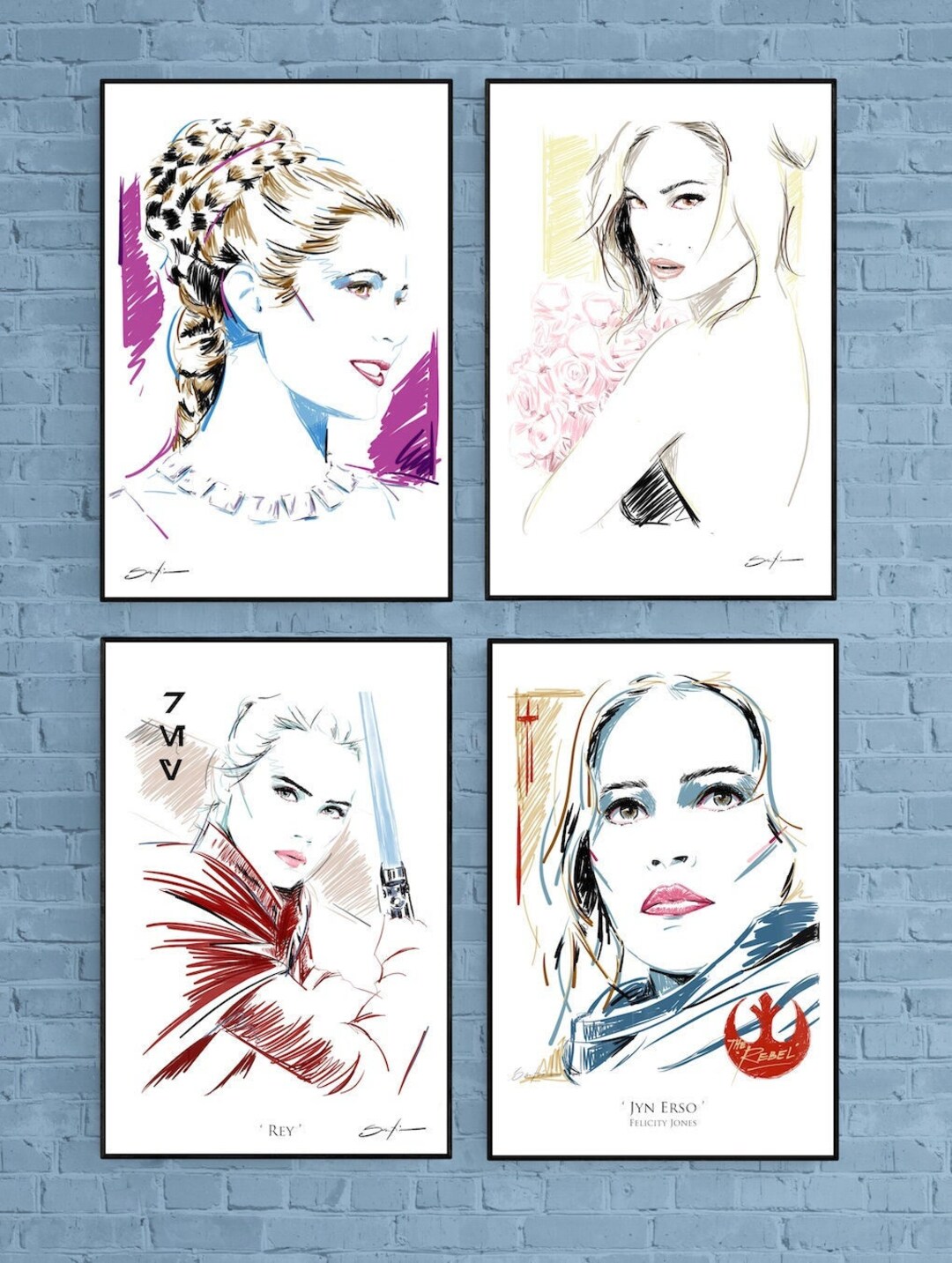 Star Wars Heroines Art Prints Princess Leia, Rey, Amadala, Jyn