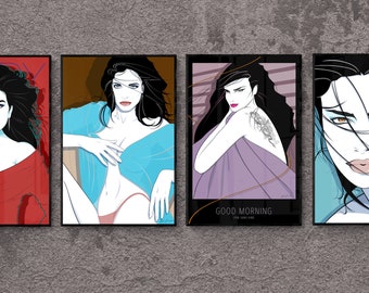 LADIES OF THE 80's - Patrick Nagel Style Collection - Set of 4 Art Prints - Multi Print Collection - Cindy Crawford - Stephanie Seymour