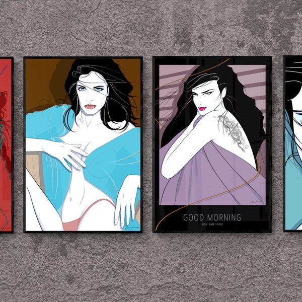 LADIES OF THE 80's - Patrick Nagel Style Collection - Set of 4 Art Prints - Multi Print Collection - Cindy Crawford - Stephanie Seymour