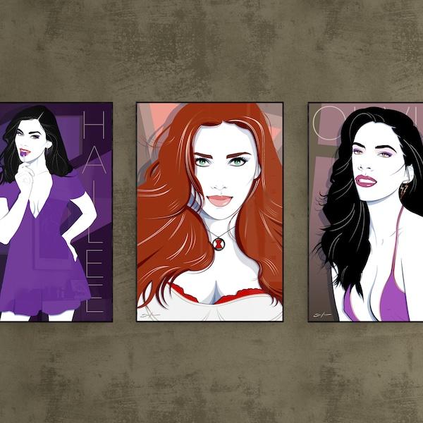 Kate Bishop - Black Widow - Psylocke - Hailee Steinfled - Scralett Johansson - Olivia Munn - 3 Set Prints - Superhero Art - Fan Art