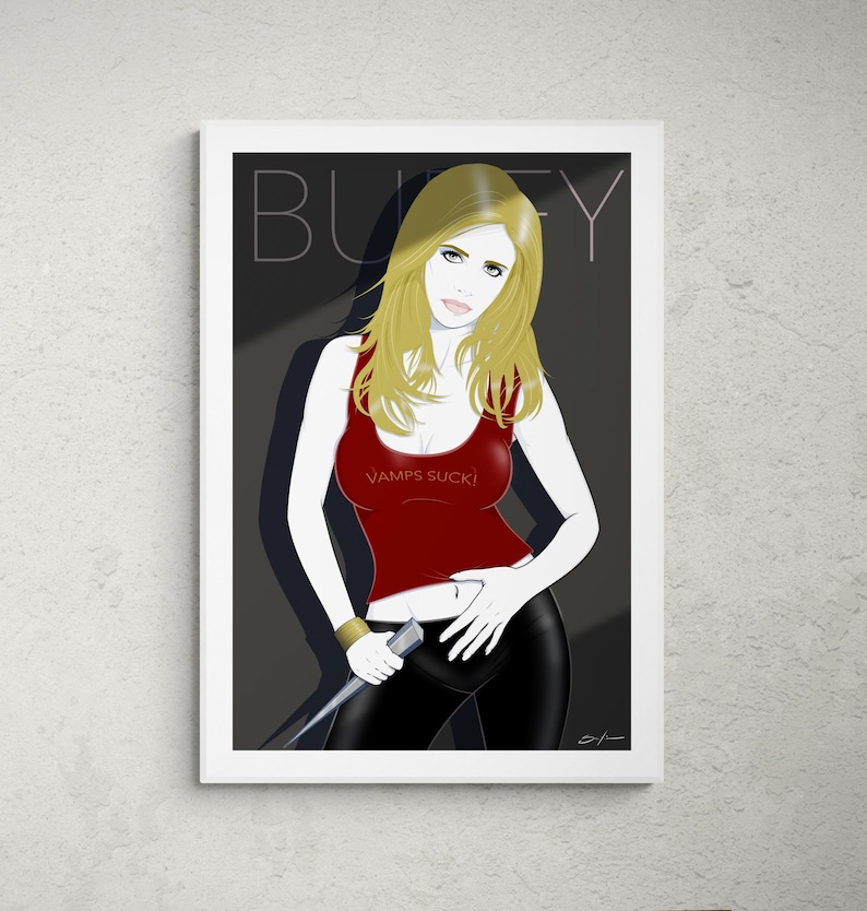 Buffy Sarah Michelle Gellar Art Print Patrick Nagel Style Comic buffy-sarah-michelle-gellar-art-print-patrick-nagel-style-comic