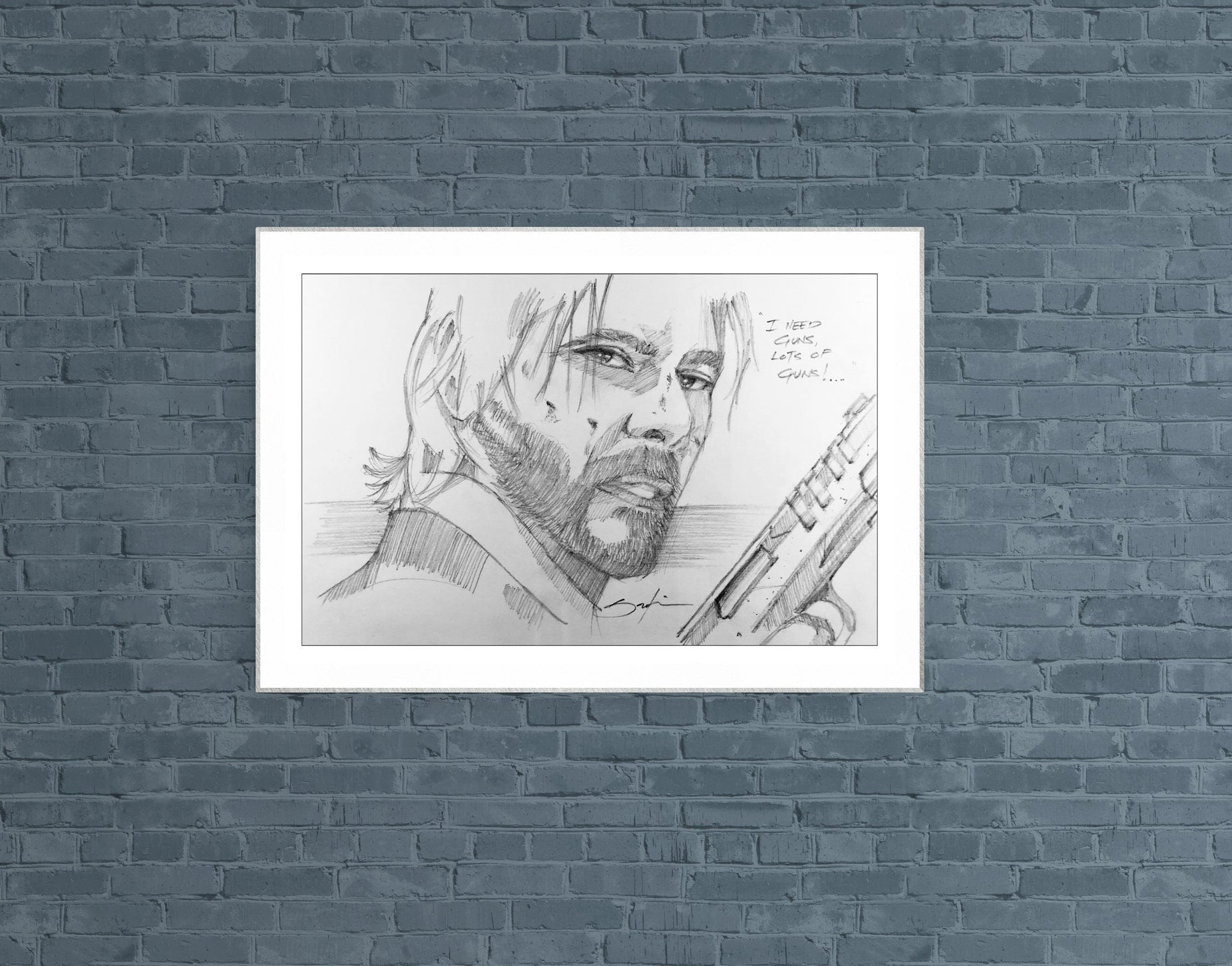 キアヌ・リーブスによるジョン・ウィックのオリジナル鉛筆画（8.5x11