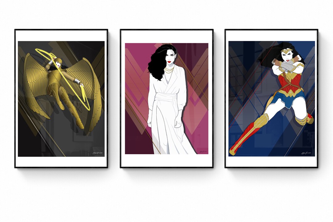 WONDER WOMAN WW1984 Gal Gadot Set Collection Multiple Print  Collection Patrick Nagel Style Superhero Art Xmas Gift