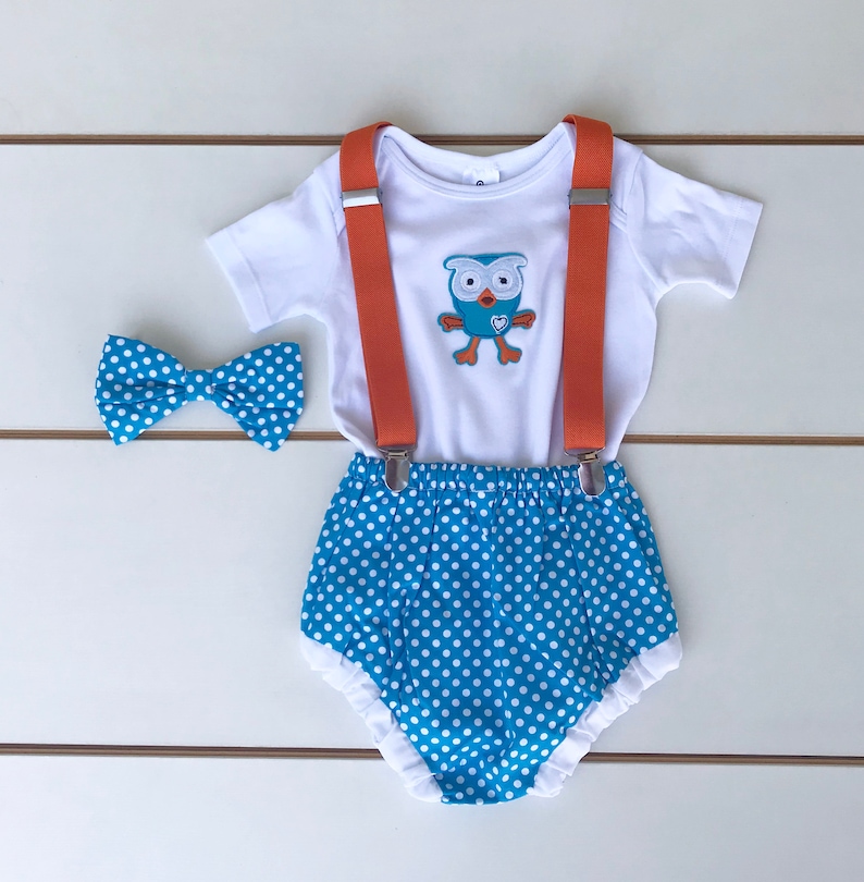 1st Birthday Set Giggle /& Hoot 4 Piece Cake Smash Outfit
