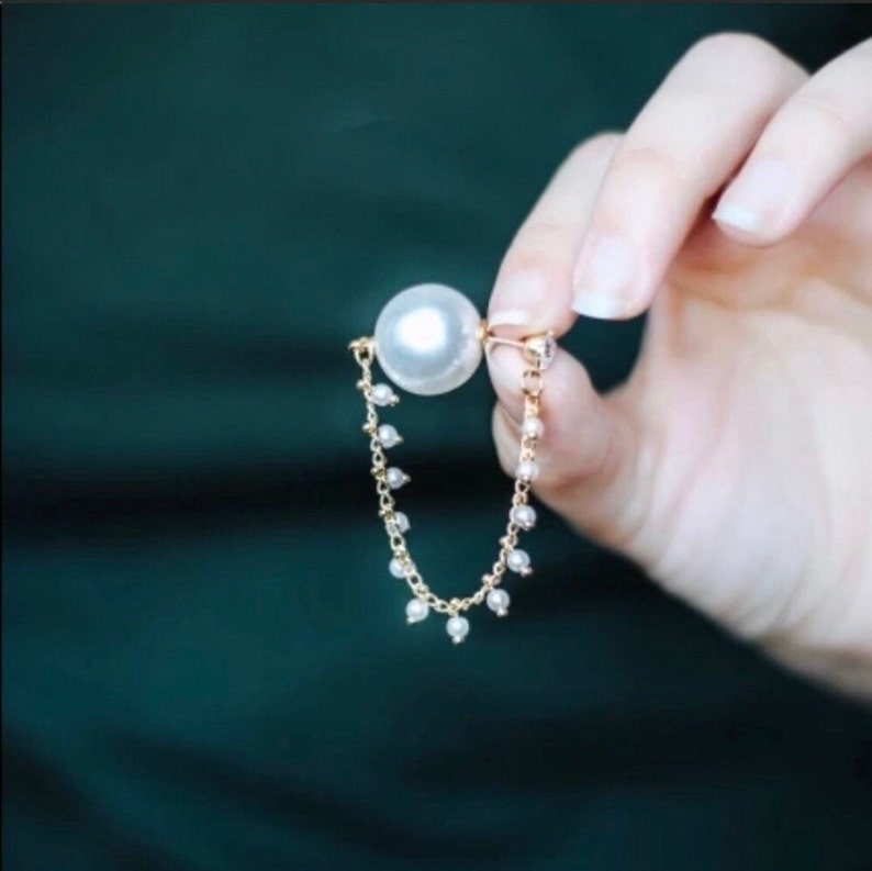 pearl stud earrings minimalist earrings pearl dangle earrings white earrings elegant earrings Pearl Chain Double Sided Earrings