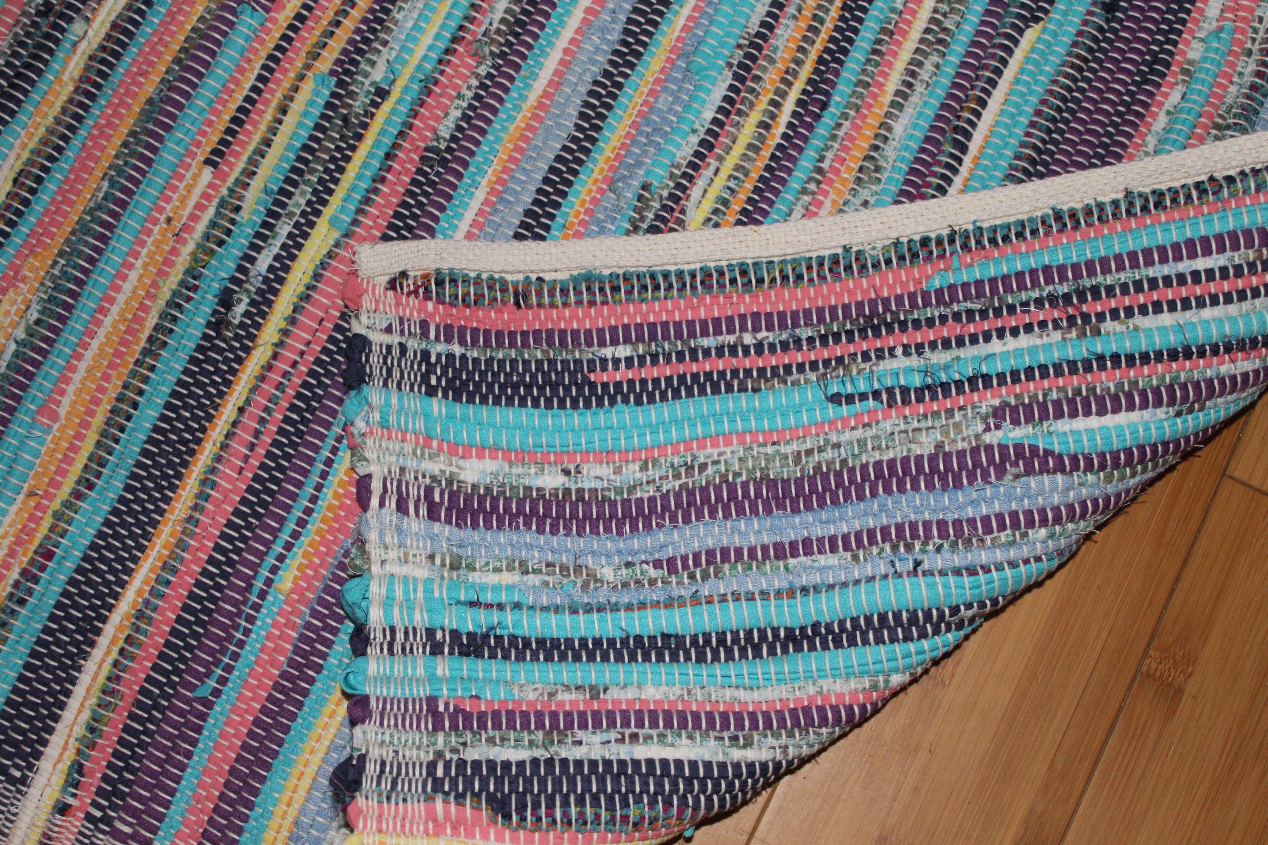 Woven Rug Large Hand Made Rag Rug 28 X 26 Farmhouse Shabby Hit and Miss ...
