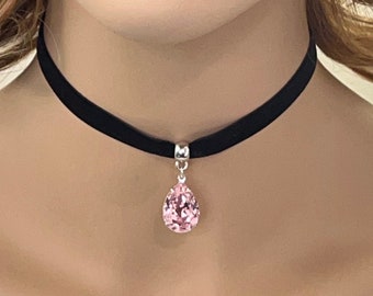 Black velvet choker, Rose earrings dangle, Christmas Gift, Choker necklace pink Trendy Stylish Choker, Valentines  choker Gift