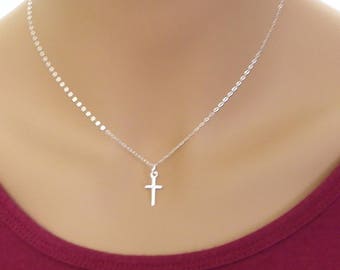 Cross necklace silver, Cross necklace women, Girl's First Communion, Goddaughter gift, Small Sterling Silver cross necklace Gift for Her