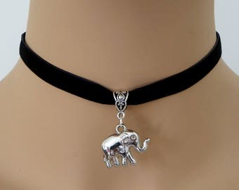 Elephant Black velvet choker, elephant Choker Necklace, 10mm Black velvet choker Necklace, Daily Choker, elephant Necklace, Christmas gift