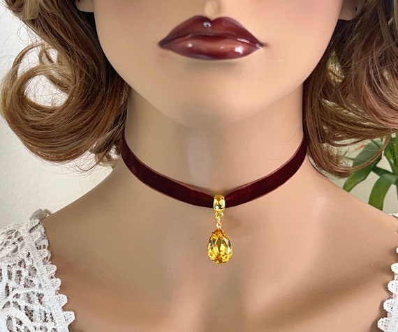 Dark Brown Velvet Choker Stone Necklace Stylish Crystal Pendent Choker Necklace Gift Etsy UK
