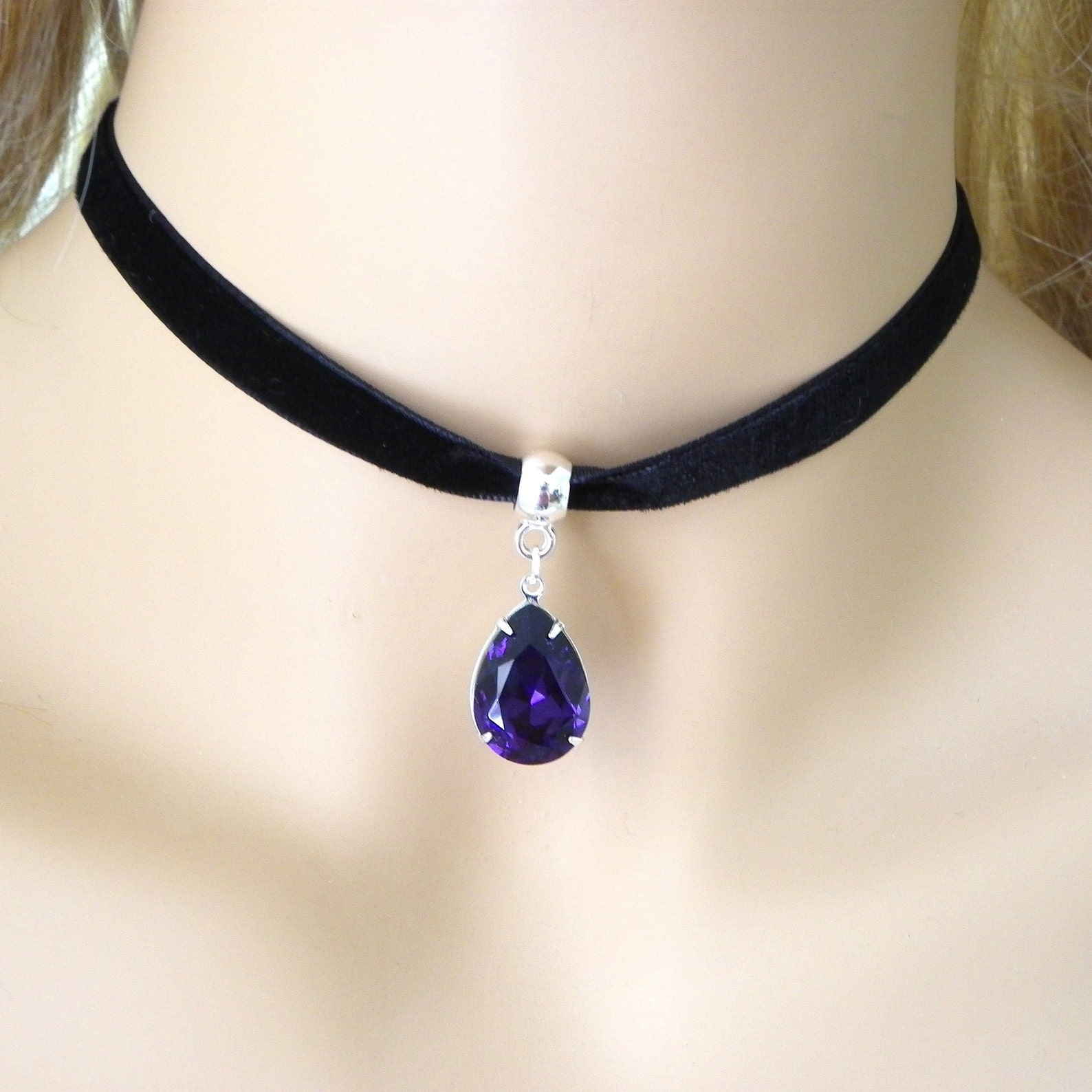 Black Velvet Choker necklace Dark purple crystal 10mm BLACK Etsy
