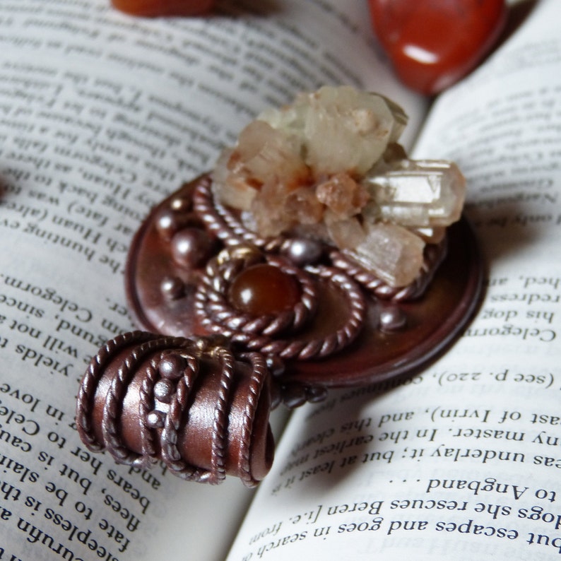 Crystal pendant polymer clay agate and aragonite