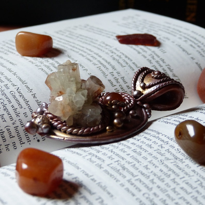 Crystal pendant polymer clay agate and aragonite