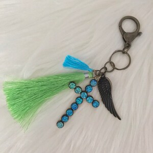religious keychain Cross keychain faith keychain tassel keychain angel wing charm keychain Christian keychain Catholic Cross keychain