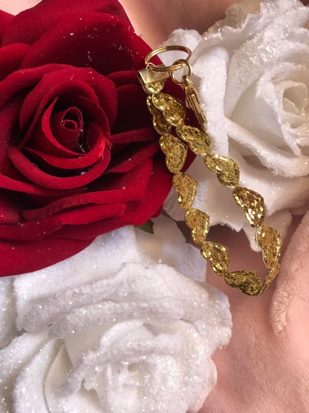 Heart Wristlet Keychain Gold Glitter Wristlet Keychain Glitter Keychain