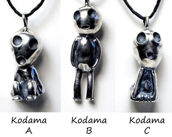 Kodama pendants, Sterling Silver Kodama necklace, tree spirits, forest spirits, forest guardians, Japanese folklore, nature spirits, anime