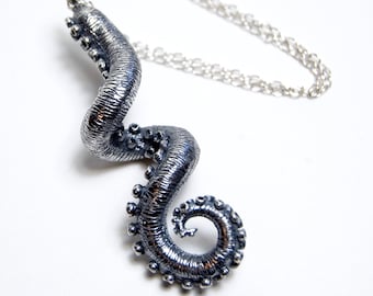 Large Silver Tentacle Necklace, Octopus Necklace, Kraken Necklace, Cthulhu Necklace, Octopus Pendant, Tentacle Pendant, Squid Necklace