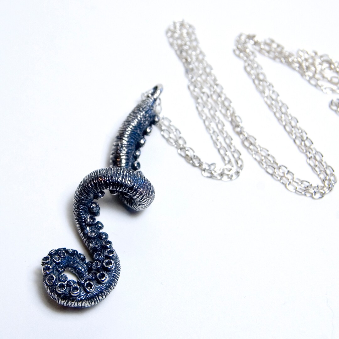 Small Silver Tentacle Necklace, Octopus Necklace, Kraken Necklace