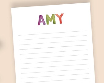 Personalized Watercolor Name Notepad: Colorful Stationery