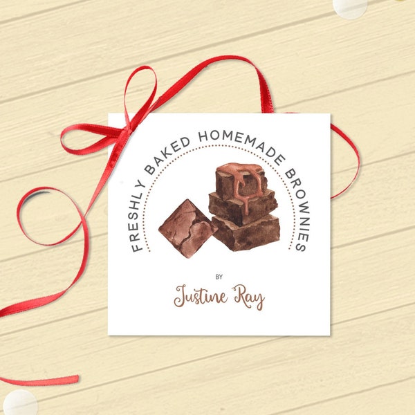 Homemade Brownies Gift Tag, Freshly baked Brownies Label, Chocolate Brownies Tag, Printable Editable Corjl Template | Ivory and Gold 3388 GT
