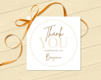 Thank you Gift Tag, Editable Handmade By Label, Printable Thank You Card, Corjl Template |  Ivory and Gold 3303 GT