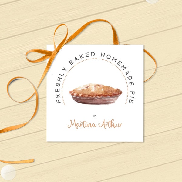 Homemade Pie Gift Tag, Freshly baked Pie Label, Holiday Pie, Home baker, Printable Editable Corjl Template | Ivory and Gold 3376 GT