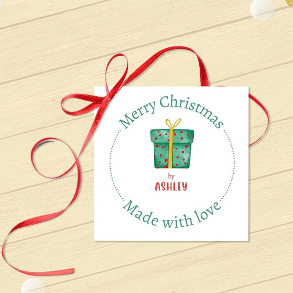 Made with love Christmas Gift Tag, Made at home Gift, Made with love Label, Corjl Template |  Ivory and Gold 3263A GT