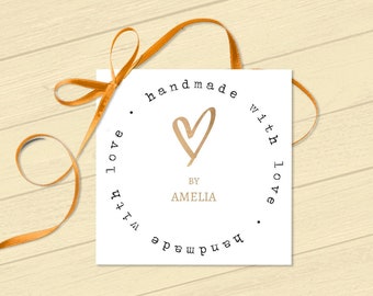 Handmade with love Gift Tag | Printable Made with love Label, Editable Handmade with love Card, Corjl Template | Ivory and Gold 3288